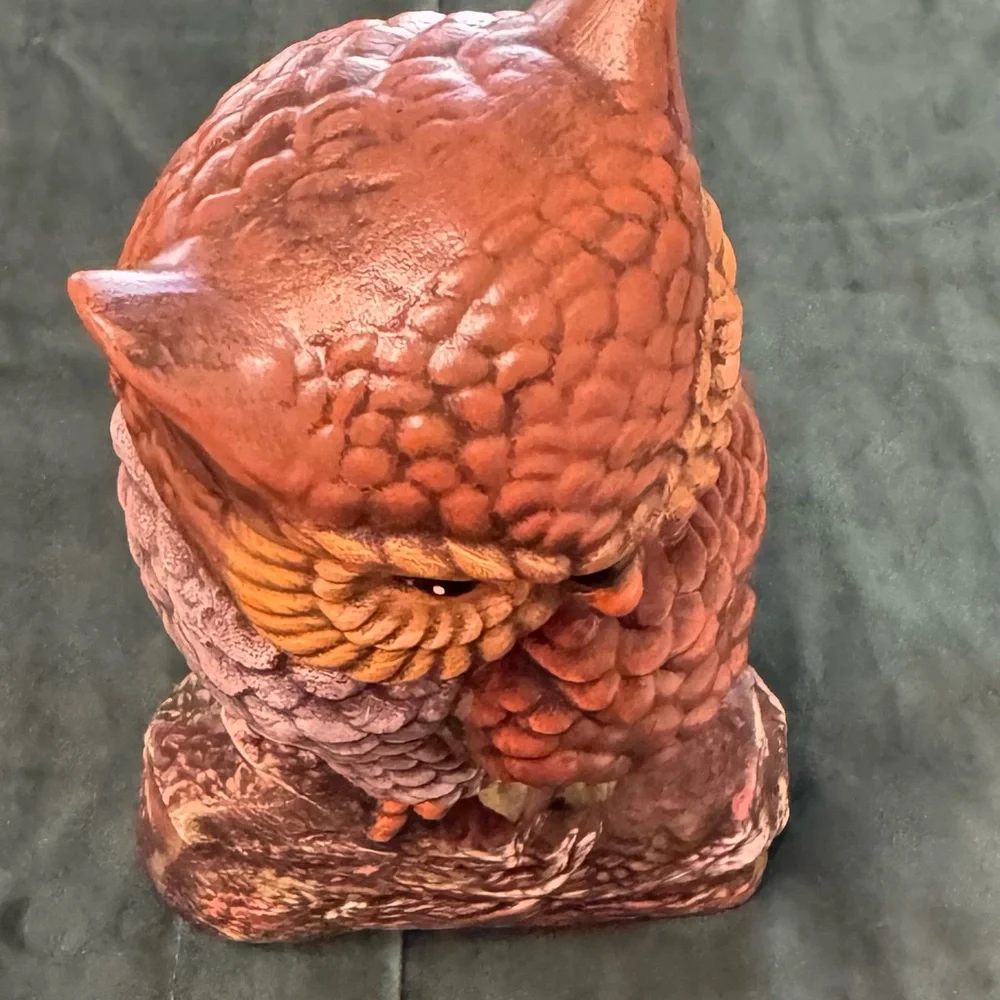 Handcrafted Owl Bird Ceramic Figurine - Brown and Gray authentic vintage 1980s